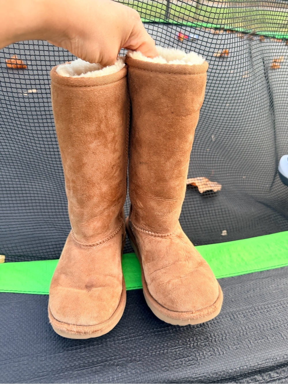 UGG Girls Tall Chestnut Suede Boots with Shearling